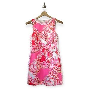 Lilly Pulitzer Mila Shift Dress Feminine Trunk In Love Pink Orange White 0 XS